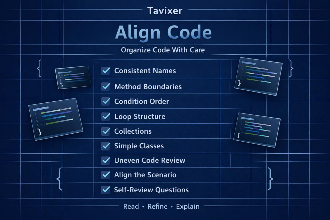 Tavixer Align Code interface with checkmarks on a blue grid background