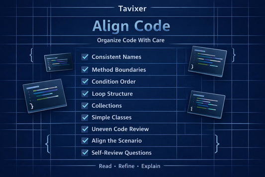 Tavixer Align Code interface with checkmarks on a blue grid background
