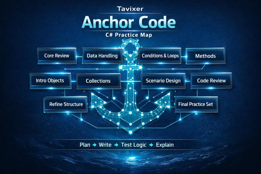 Tavixer Anchor Code C# Practice Map with an anchor design on a dark background