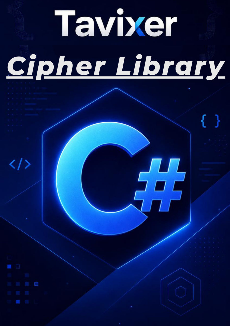 Tavixer Cipher Library logo with C# symbol on a dark blue background