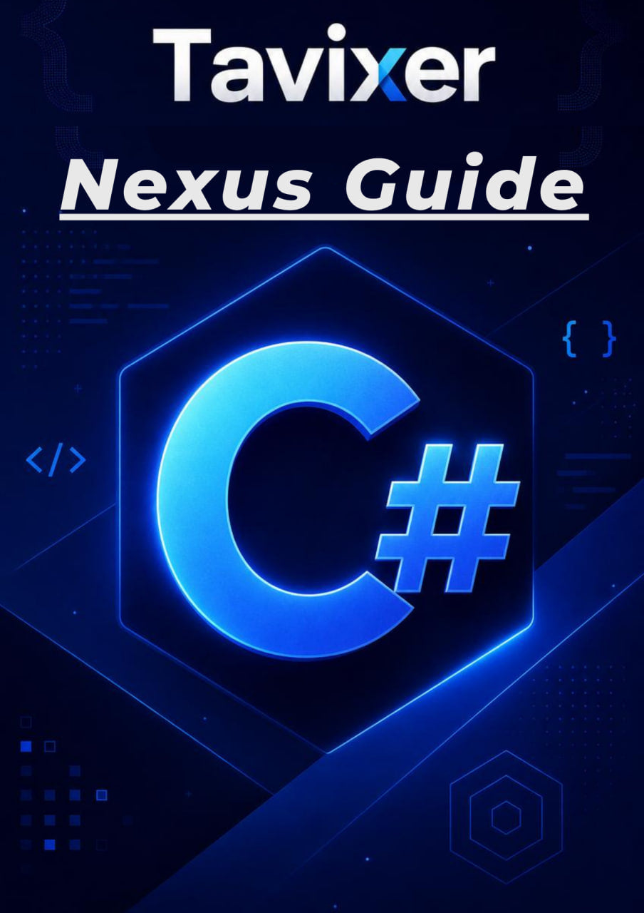 Cover of 'Tavixer Nexus Guide' with a blue 'C#' symbol on a dark background