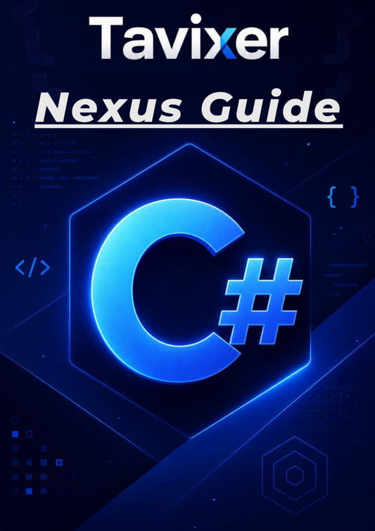 Cover of 'Tavixer Nexus Guide' with a blue 'C#' symbol on a dark background