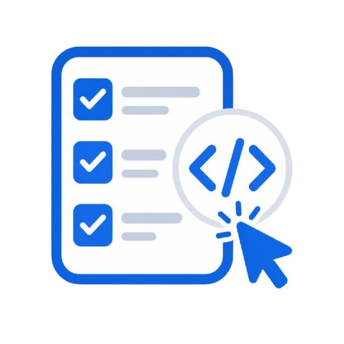 Icon of a checklist with code symbols on a white background